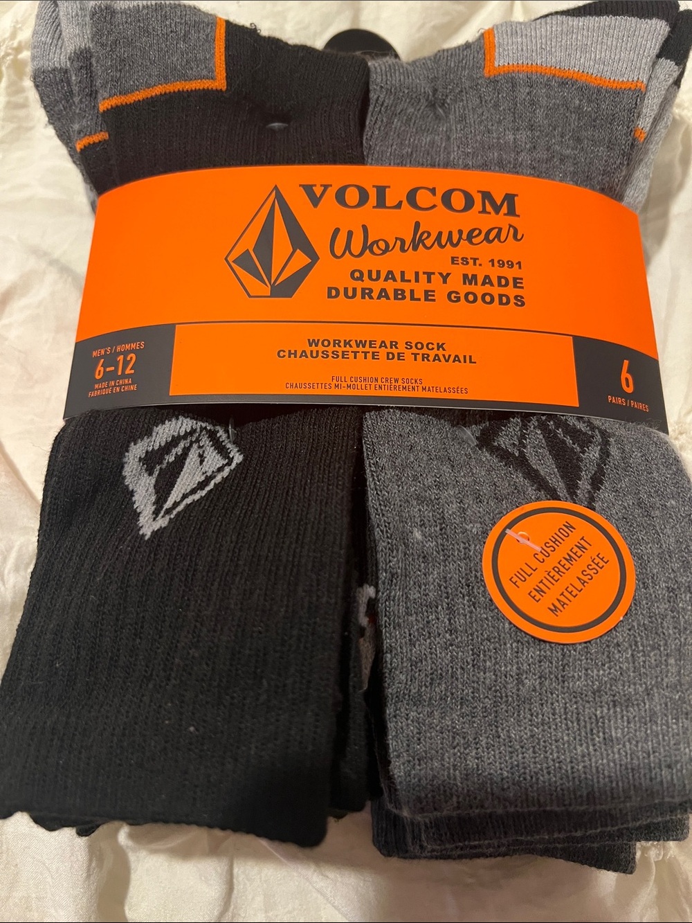 Volcom Men's Crew Work Socks - 6 pair
